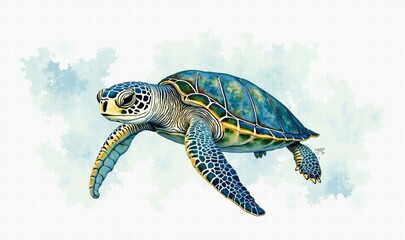 A vibrant illustration of a sea turtle gliding through water, perfect for environmental projects, ocean conservation campaigns, and marine life education.