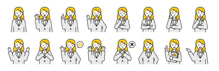 上半身のポーズセット_シンプルな「ビジネスウーマン」