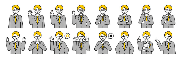 上半身のポーズセット_シンプルな「シニアのビジネスマン」