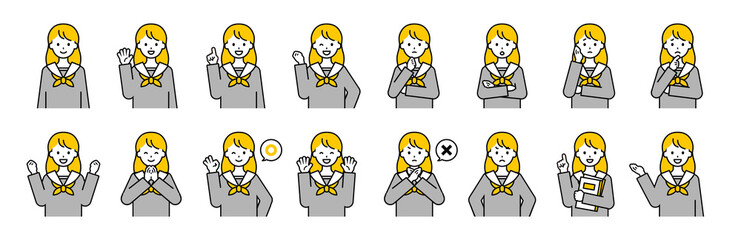 上半身のポーズセット_シンプルな女子学生