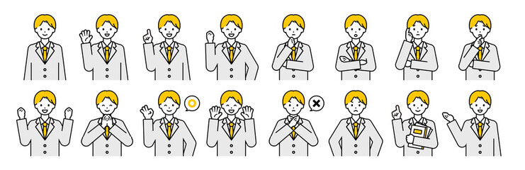 上半身のポーズセット_シンプルな男子学生