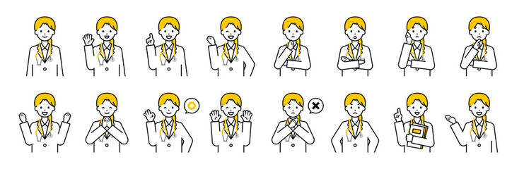 上半身のポーズセット_シンプルな医師の女性
