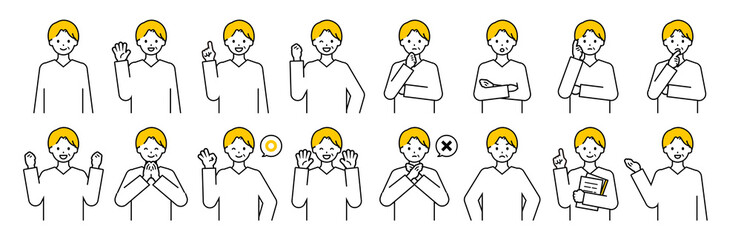 上半身のポーズセット_シンプルな中年の男性