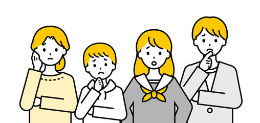 上半身のポーズセット_ネガティブな「ファミリー」のセット