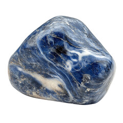 A Polished Chunk of Sodalite with Deep Blue and White Veins Isolated on Transparent Background