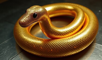 A stunning golden snake captures attention with its unique texture and vibrant color, ideal for nature enthusiasts or creative projects requiring exotic imagery.