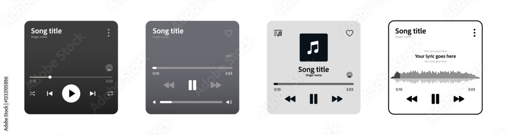 Poster Set of music media player interface template vector design icons for music application, vector 10 eps.