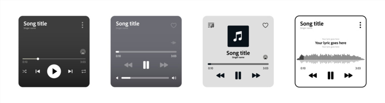 Set of music media player interface template vector design icons for music application, vector 10 eps.