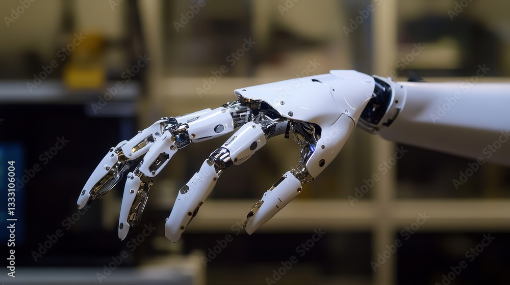 Aufkleber modern robotic arm is picking up an object with its mechanical claw, showcasing automation and effic