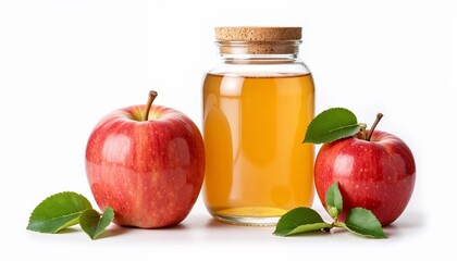 Fresh apples and honey jar on white background, traditional sweet treat for Rosh Hashanah, symbolizing prosperity, blessings, and a sweet new year.