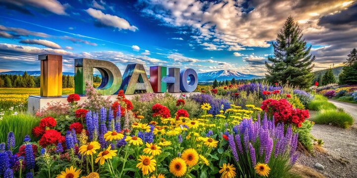 Vibrant Idaho Flowers & Typography: Colorful State Pride Stock Photo