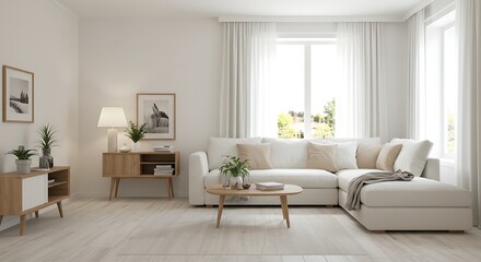 Cozy Minimalist Living Room with Neutral Colors and Modern Décor