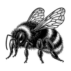 Obraz premium Bee sketch engraving black and white outline. Scratch board imitation. illustrated in vintage line art style on a white background. 