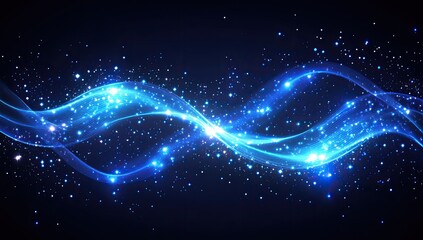 Abstract blue glowing waves, dark background, digital art, futuristic