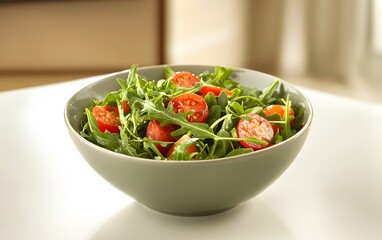 Fresh Arugula Salad with Cherry Tomatoes in Bowl