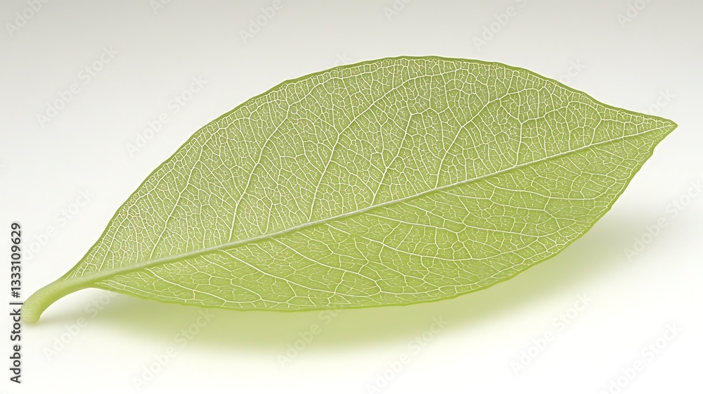 Poster a single translucent green leaf with intricate vein patterns displayed