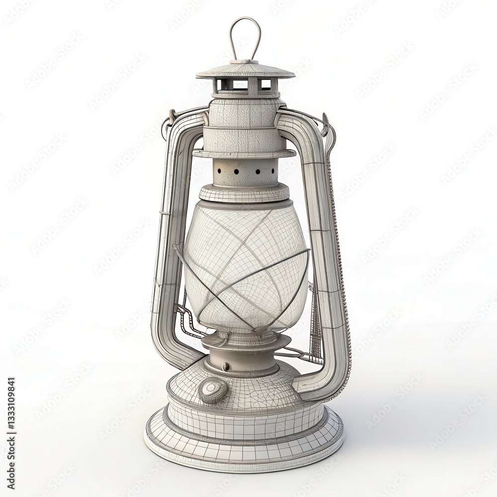 Poster antique oil lamp showcasing historical lighting design in a low-resolution rendering generative ai