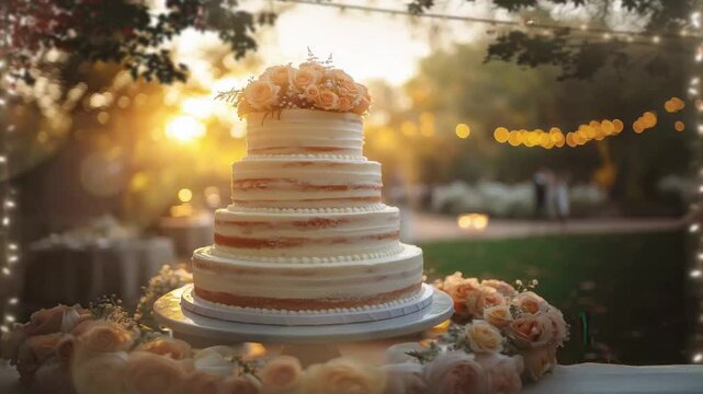 Wedding cake at wedding party, wedding concept seamless looping animation background