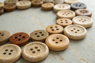 Fototapeta premium Biodegradable Buttons Crafted From Wood Showcase Natural Textures and Colors in Macro Detail Generative AI