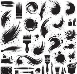 Vector illustration of a set of abstract elements, brushes for drawing