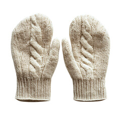 A Pair of White Knit Gloves Isolated on Transparent Background