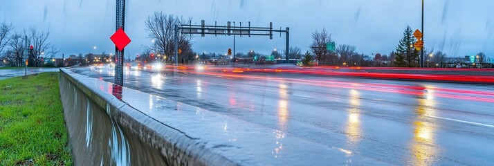 Blurred Highway Traffic Rainy Day Travel Speed