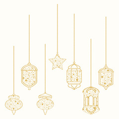 Golden Islamic Lanterns and Star Decoration for Ramadan and Eid Celebrations