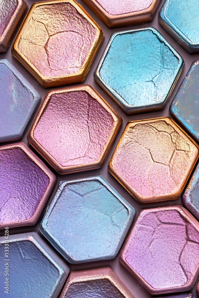 Poster pastel lavender background featuring shimmering hexagons in a smooth abstract backdrop with subtle b