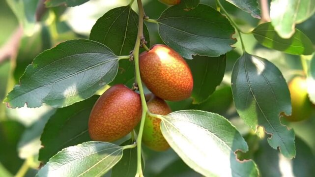 Ziziphus Fruits Growing on Tree &ndash; Exotic Jujube Fruit Swaying in Nature 4K
