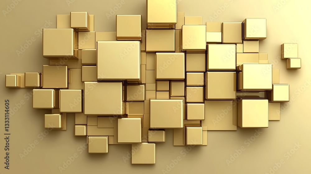 Poster a collection of golden cube blocks arranged on surface