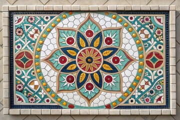 Mosaic Tile Art With Intricate Floral Designs Showcased in Decorative Arrangement Generative AI