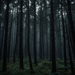 Obraz premium The Shadow Forest – In a remote part of the world, a forest exists where trees cast no shadows, but figures made of darkness move between them.