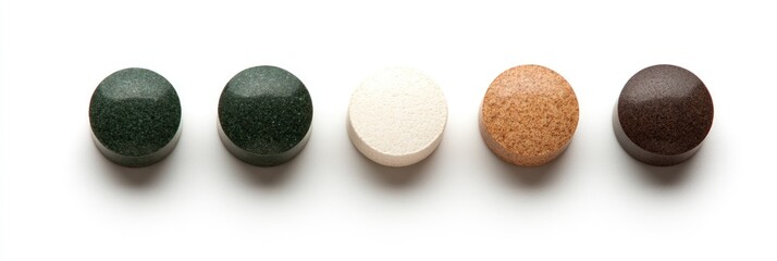 Assorted pills on white background