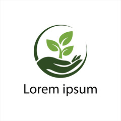 Organic Green Hand with Plant Logo vector