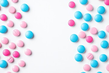 Pink & Blue Pills on White Background,  Organized Display