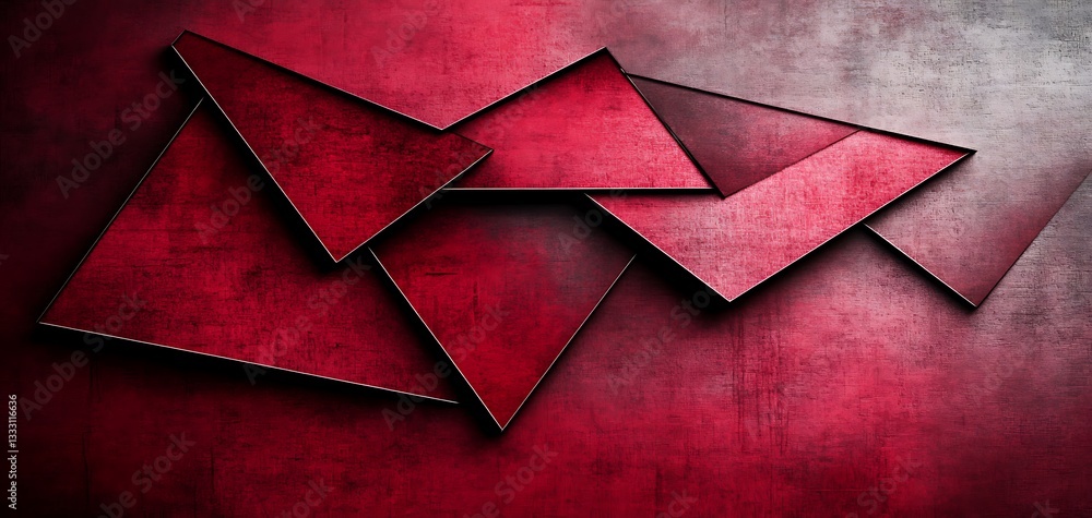 Aufkleber Dynamic interweaving of crimson geometric shapes with textured surface design