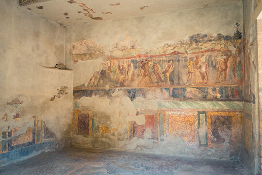 Ancient Roman Wall Fresco from Pompeiian Archaeological Site in Italy