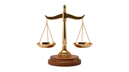 Golden Scales of Justice Law Balance and Equity Symbol on white and transparent Background	
