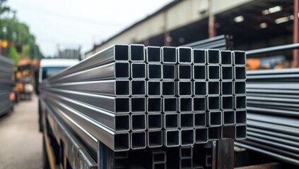 Steel Square Tubes on a Truck - Industrial Metal Stock