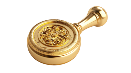Gold wax seal with intricate details 3D render icon on a white background isolated
