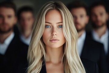 Portrait of a Blonde Woman with Men in the Background
