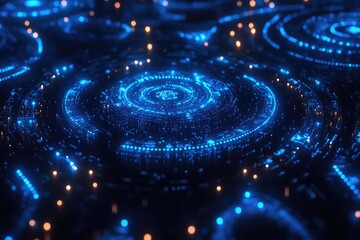 Abstract glowing holographic circles, circular patterns, digital interface, futuristic background