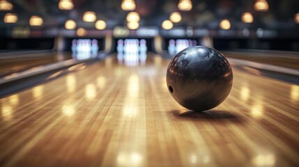 Bowling Ball on Lane, Ready to Strike