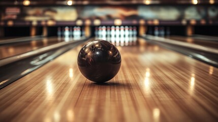 Bowling Ball on Lane: A Moment of Focus Before the Strike