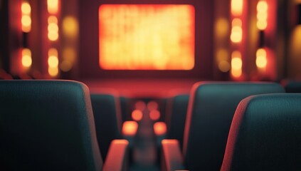 Empty Cinema Seats,  Red Glow, Movie Theater Atmosphere