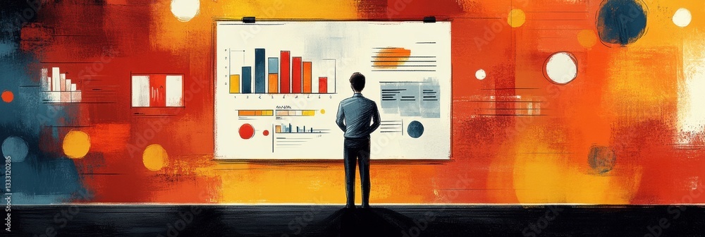 Aufkleber person analyzing statistics and data on a colorful presentation board