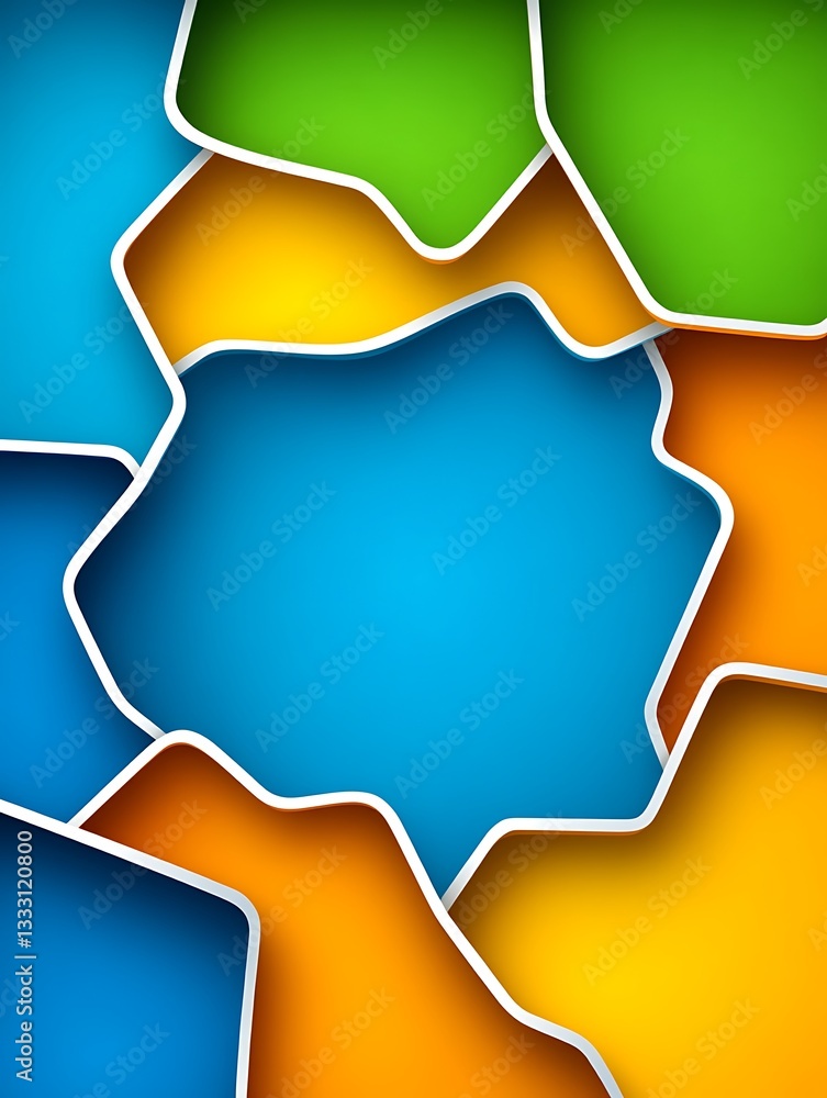 Poster vibrant geometric background with overlapping colorful shapes creating depth