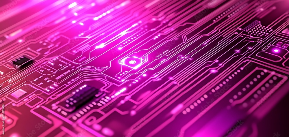 Poster vibrant magenta circuit board pattern for advanced tech applications