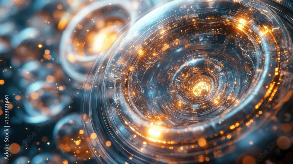 Aufkleber abstract swirling light patterns and bubbles in a digital space