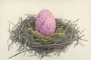 Obraz premium Pink Egg in Rustic Bird Nest.
